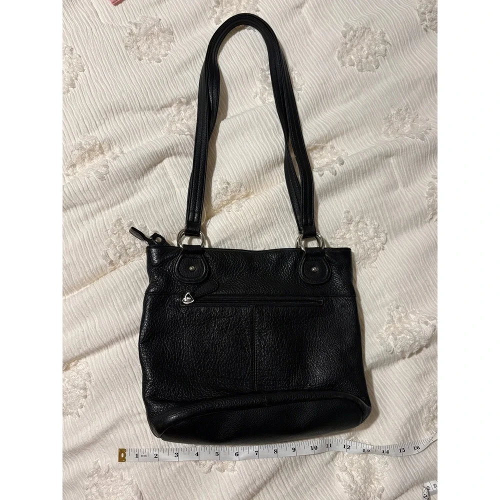 Black Pebbled Leather Shoulder Bag Turquoise Lining Classic Minimalist